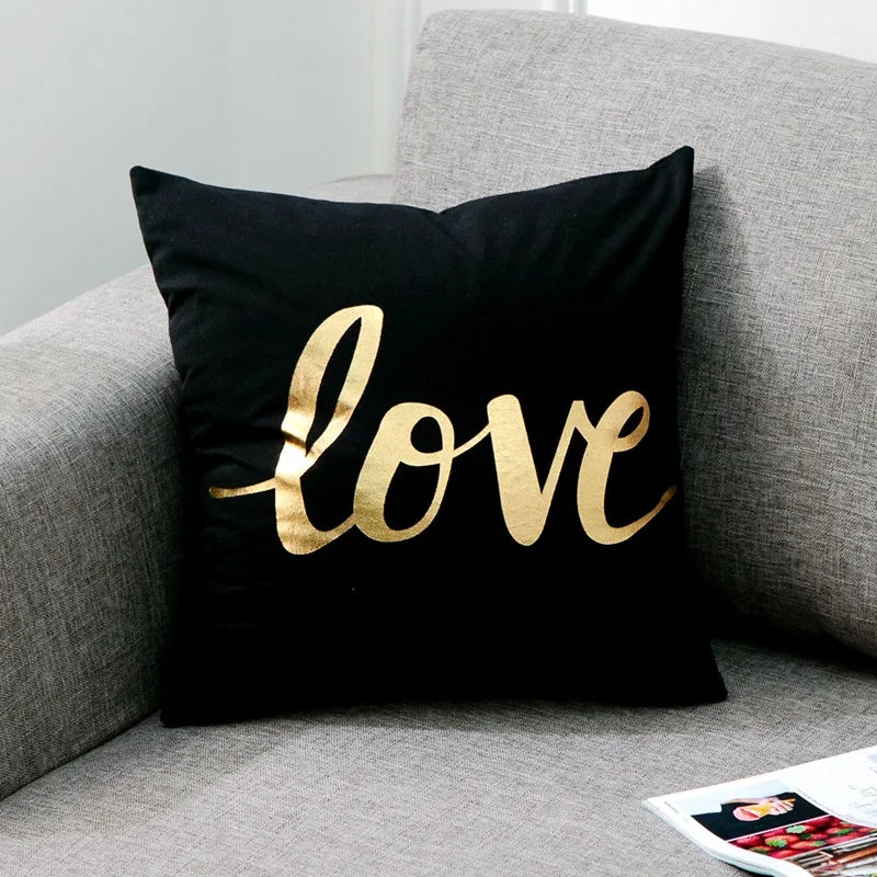 Housse de Coussin Décorative Noir et Blanc avec Dorure