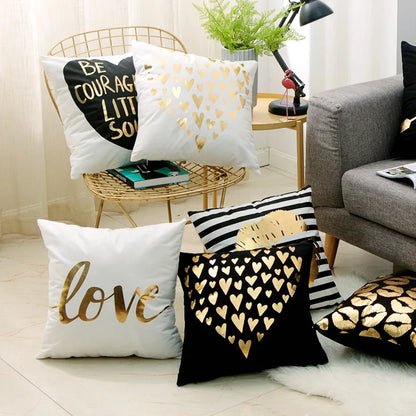 Housse de Coussin Décorative Noir et Blanc avec Dorure