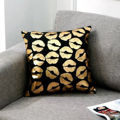 Housse de Coussin Décorative Noir et Blanc avec Dorure
