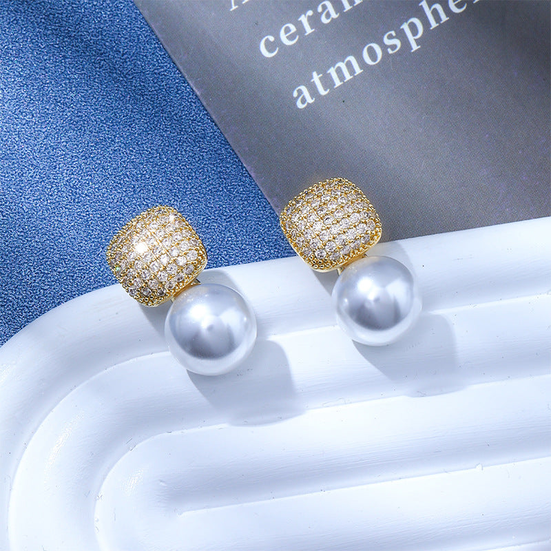 Boucles d’Oreilles Carrées Luxe avec Perles & Diamants