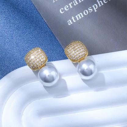 Boucles d’Oreilles Carrées Luxe avec Perles & Diamants