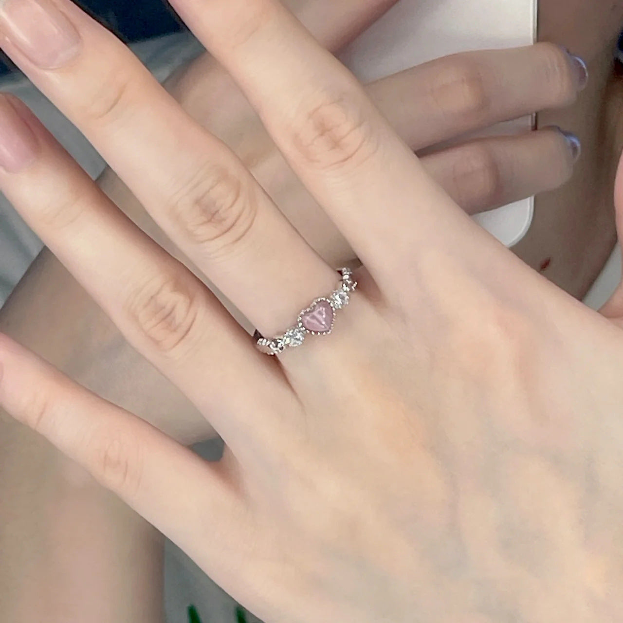 Bague Cœur en Opale Rose