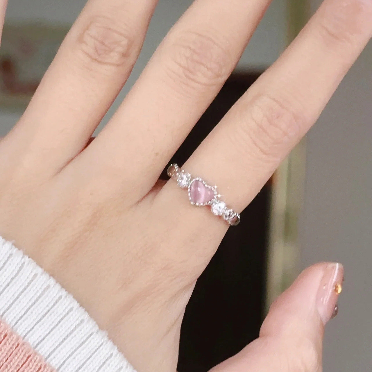 Bague Cœur en Opale Rose
