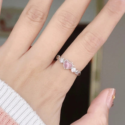 Bague Cœur en Opale Rose