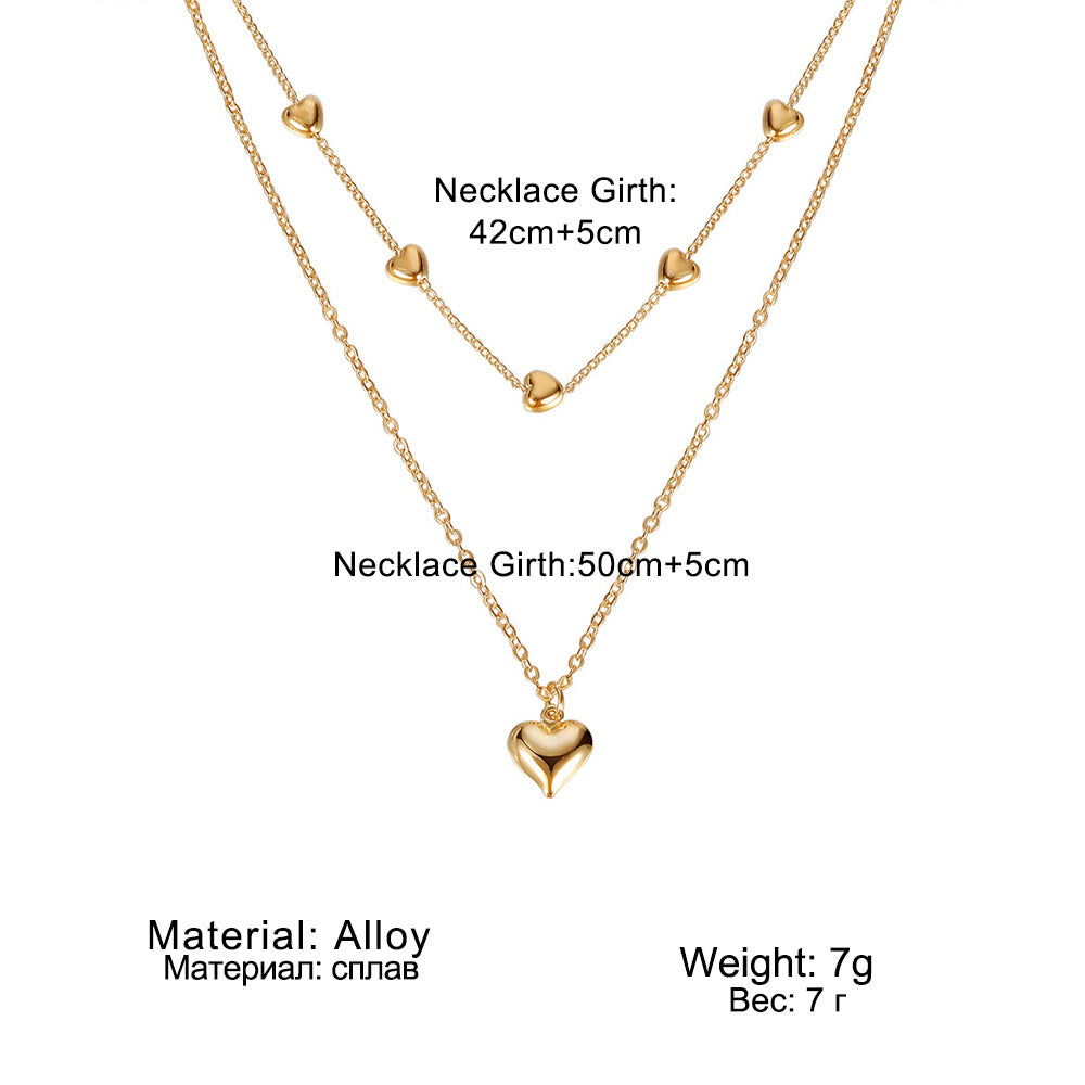 Gold Multi-Row Necklace with Heart Pendant