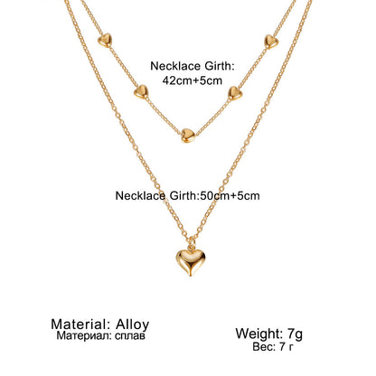 Gold Multi-Row Necklace with Heart Pendant