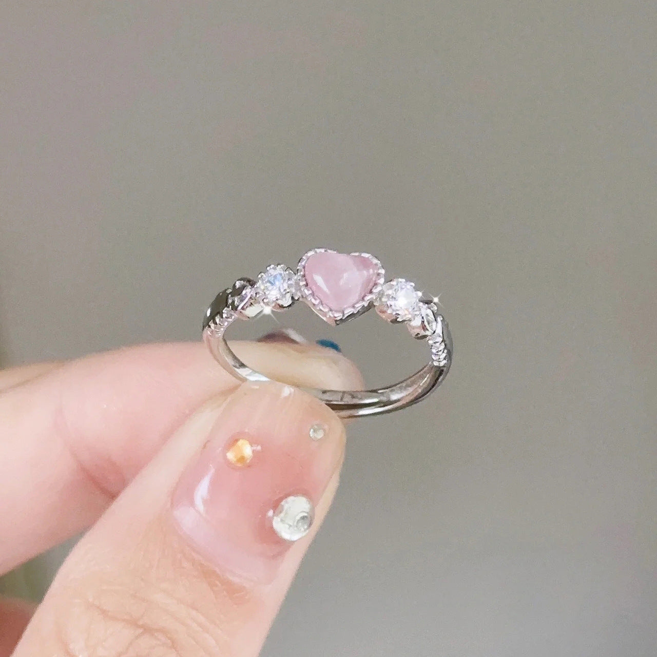 Bague Cœur en Opale Rose