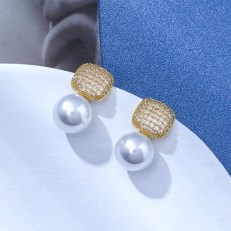 Boucles d’Oreilles Carrées Luxe avec Perles & Diamants