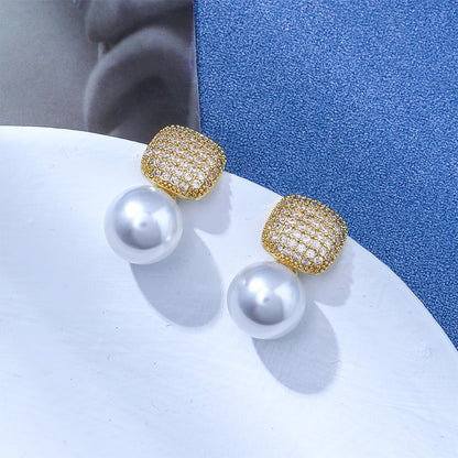 Boucles d’Oreilles Carrées Luxe avec Perles & Diamants