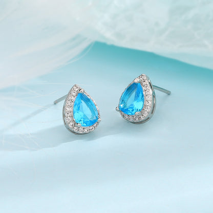 Boucles d’Oreilles Goutte d’Eau Bleu Scintillant