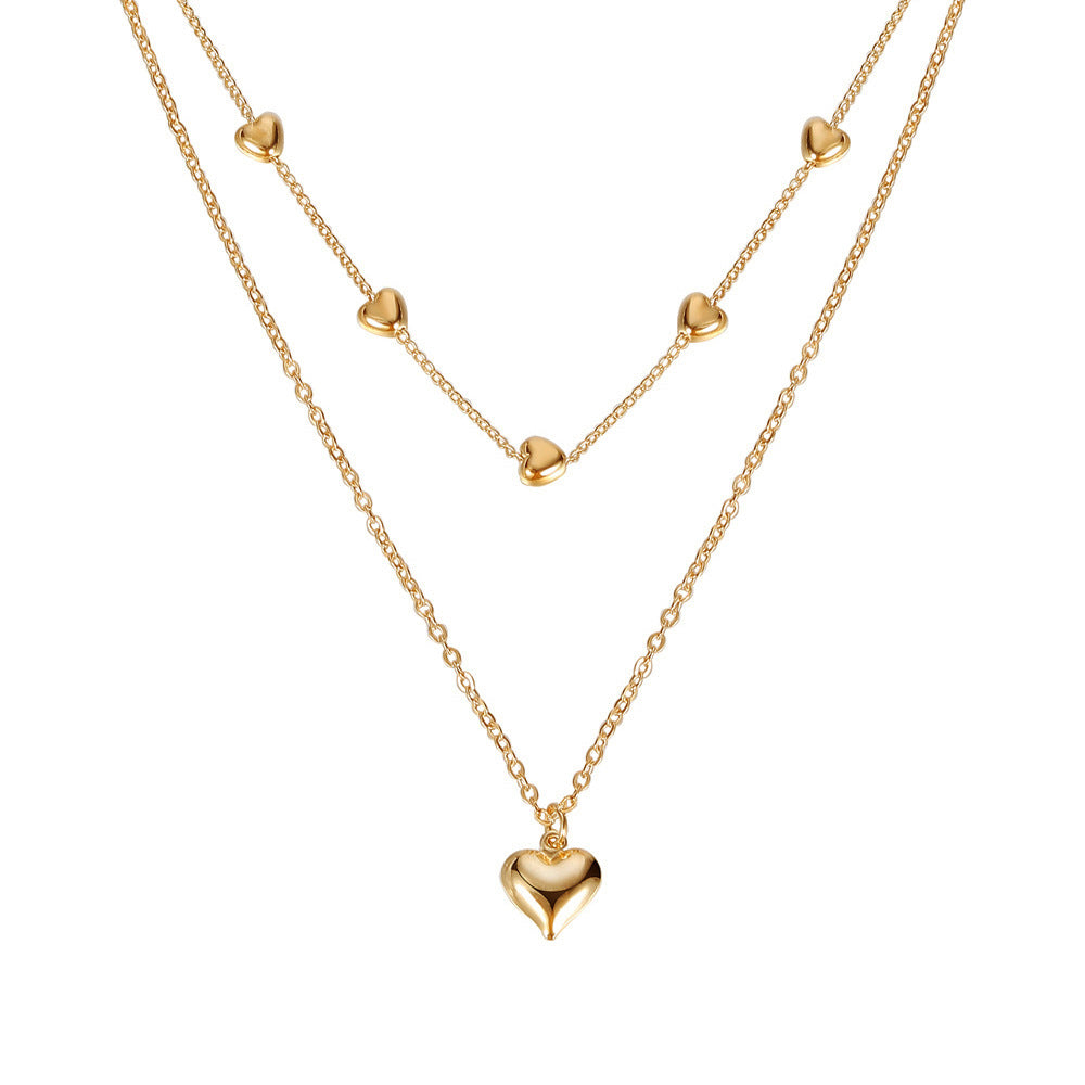 Gold Multi-Row Necklace with Heart Pendant