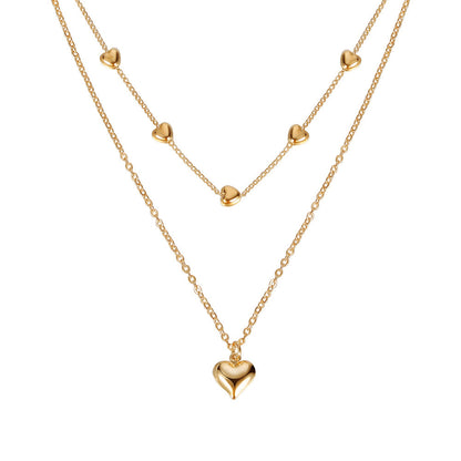 Gold Multi-Row Necklace with Heart Pendant