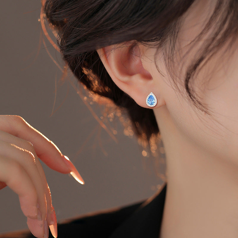 Boucles d’Oreilles Goutte d’Eau Bleu Scintillant