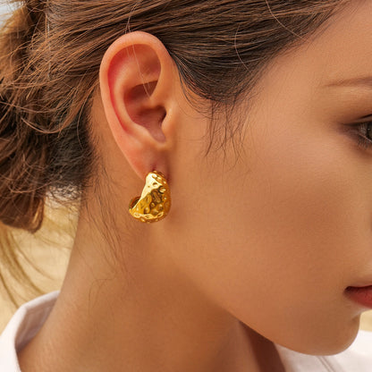 Boucles d'Oreilles Goutte Martelée en Acier Inoxydable
