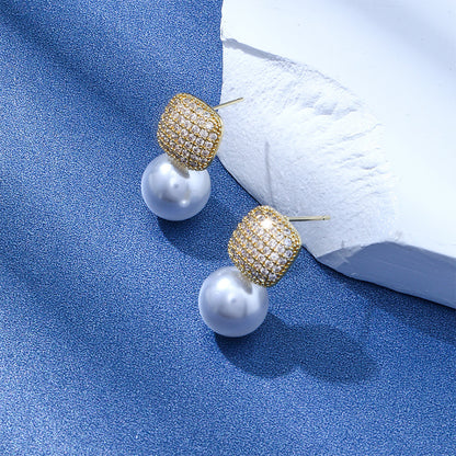 Boucles d’Oreilles Carrées Luxe avec Perles & Diamants