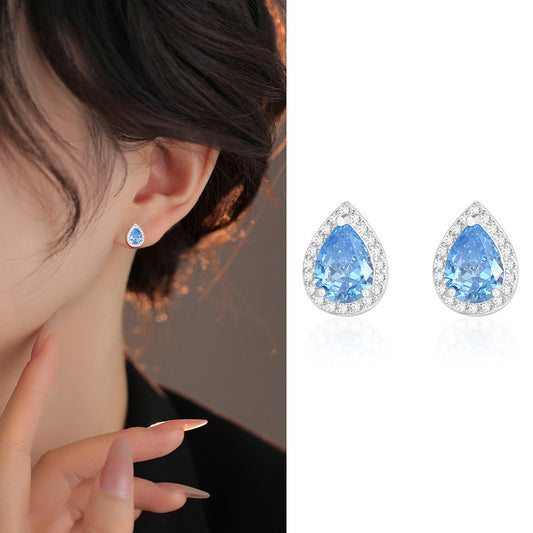 Sparkling Blue Water Drop Earrings
