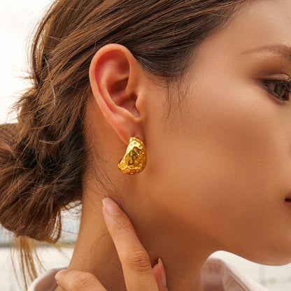 Boucles d'Oreilles Goutte Martelée en Acier Inoxydable