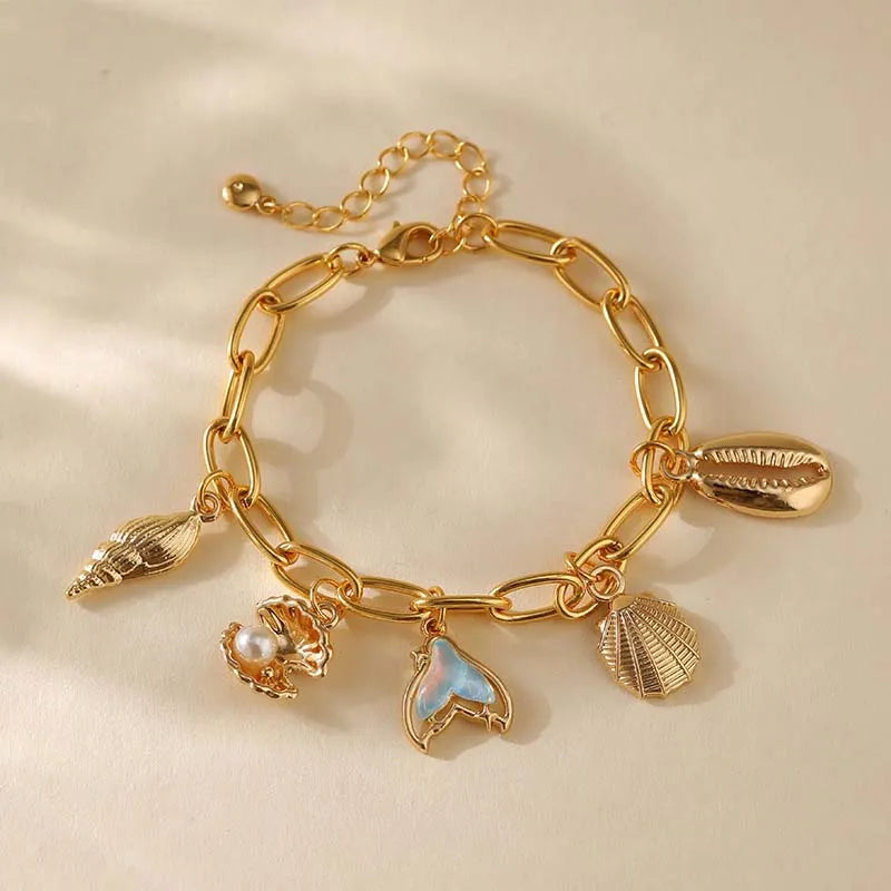 Starfish &amp; Shell Bracelet – Gold Stainless Steel