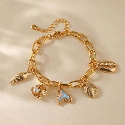 Starfish &amp; Shell Bracelet – Gold Stainless Steel
