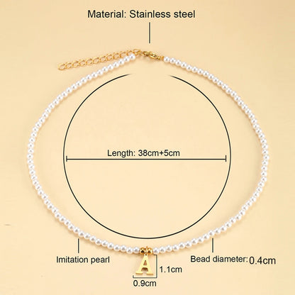 Collier Perles & Initiale – Acier Inoxydable