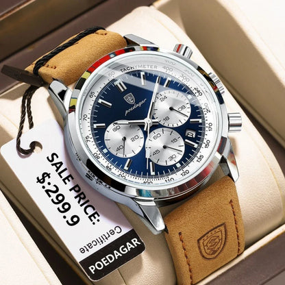 POEDAGAR Men's Watch – Luxury, Sport, Leather Strap