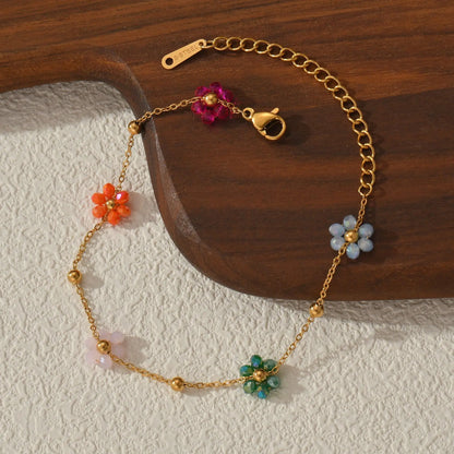 Colorful Flower Bracelet – Stainless Steel &amp; Gold Beads
