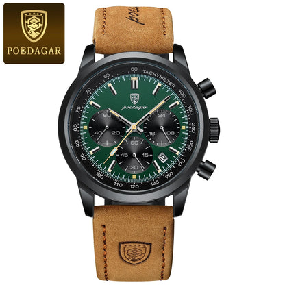 POEDAGAR Men's Watch – Luxury, Sport, Leather Strap