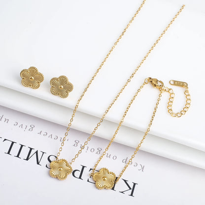 Parure Bijoux 3 Pièces Plaqué Or 18K – Élégance Florale