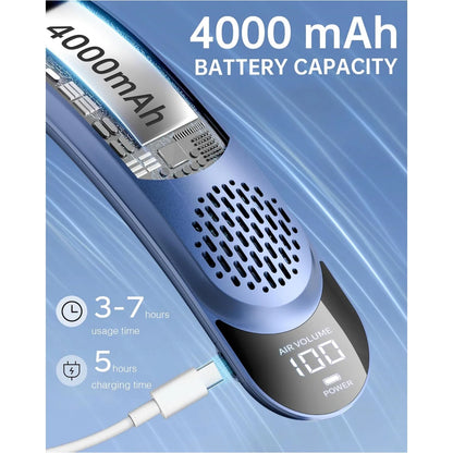 Ventilateur de Cou Portable – Batterie 4000mAh, Refroidissement 360°