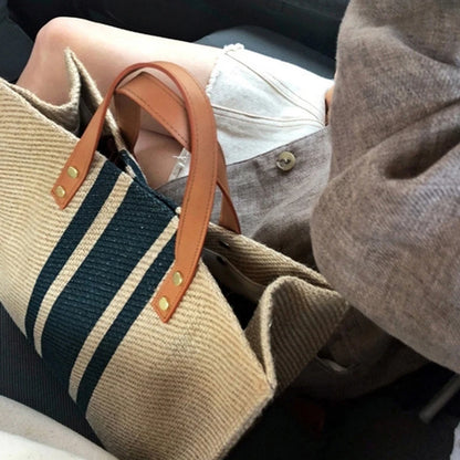 Striped Canvas Tote Bag – Casual Elegance &amp; Large Capacity