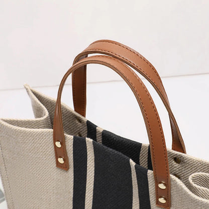 Striped Canvas Tote Bag – Casual Elegance &amp; Large Capacity