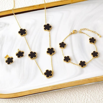 Parure Bijoux 3 Pièces Plaqué Or 18K – Élégance Florale