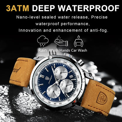 POEDAGAR Men's Watch – Luxury, Sport, Leather Strap