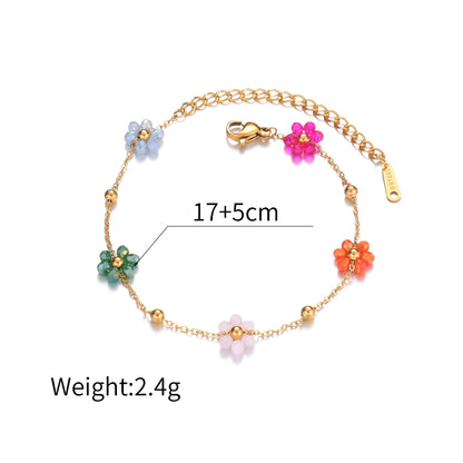 Colorful Flower Bracelet – Stainless Steel &amp; Gold Beads