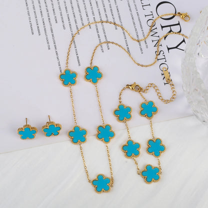 Parure Bijoux 3 Pièces Plaqué Or 18K – Élégance Florale