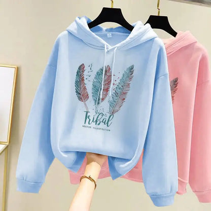 Sweat à Capuche Femme – Imprimé Plume, Chaud & Confortable