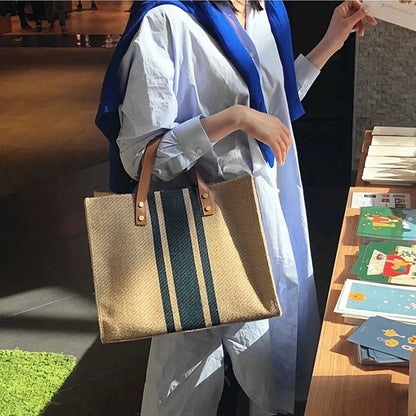 Striped Canvas Tote Bag – Casual Elegance &amp; Large Capacity