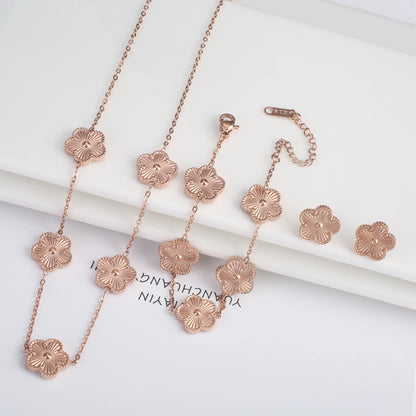 Parure Bijoux 3 Pièces Plaqué Or 18K – Élégance Florale