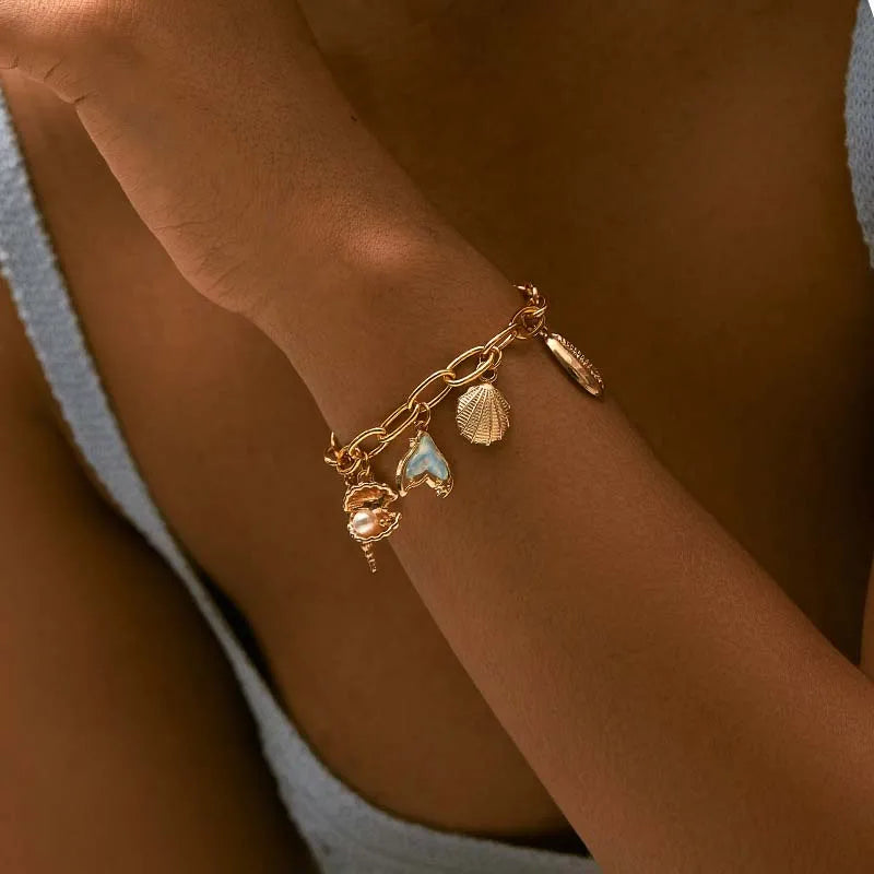 Starfish &amp; Shell Bracelet – Gold Stainless Steel