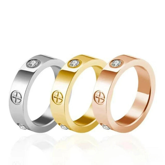 Love Cross Ring in Stainless Steel – Rose Gold Plated &amp; Crystals