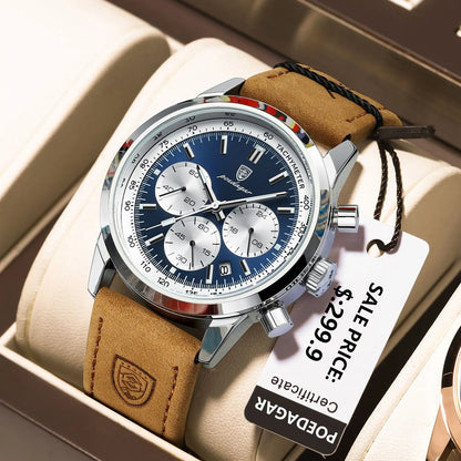 POEDAGAR Men's Watch – Luxury, Sport, Leather Strap