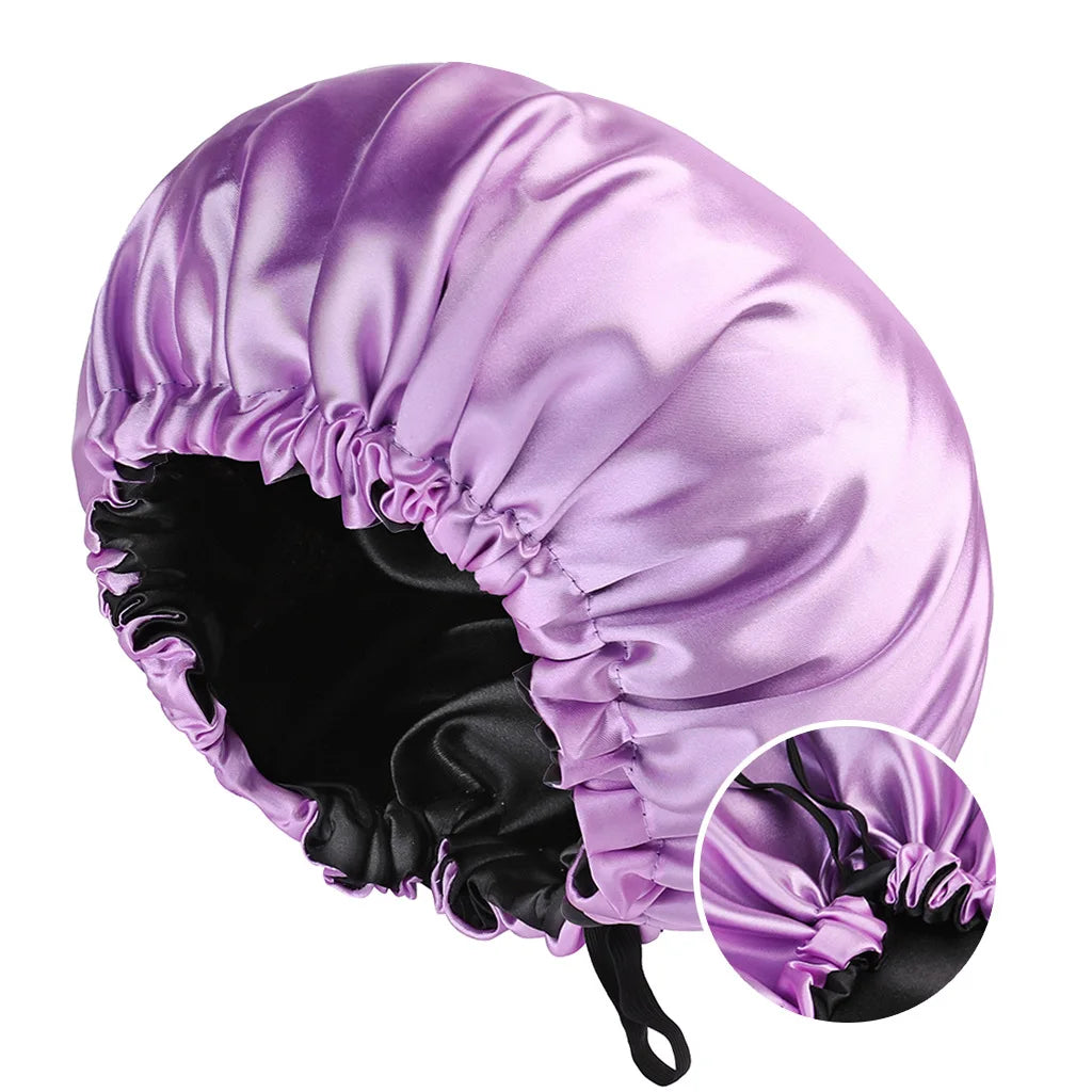 Bonnet de Nuit en Satin –  Réversible et Ajustable utilisé pour les soins des cheveux