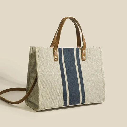 Striped Canvas Tote Bag – Casual Elegance &amp; Large Capacity