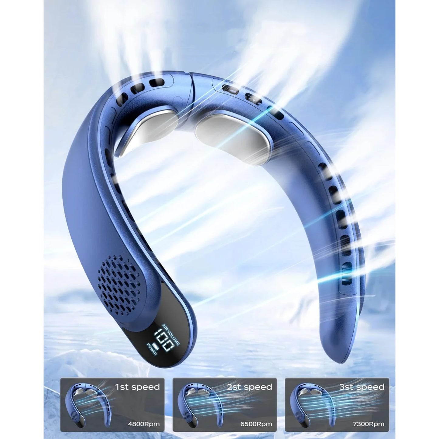 Ventilateur de Cou Portable – Batterie 4000mAh, Refroidissement 360°