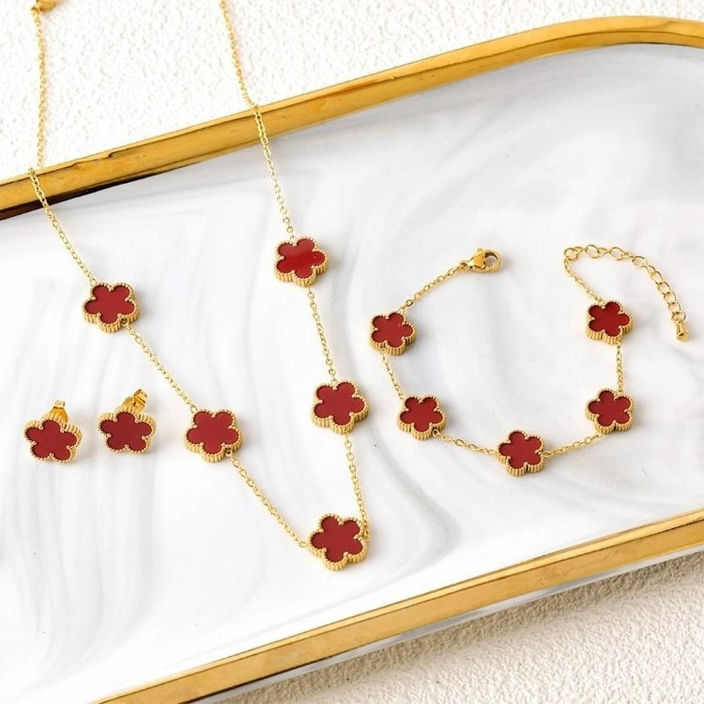 Parure Bijoux 3 Pièces Plaqué Or 18K – Élégance Florale