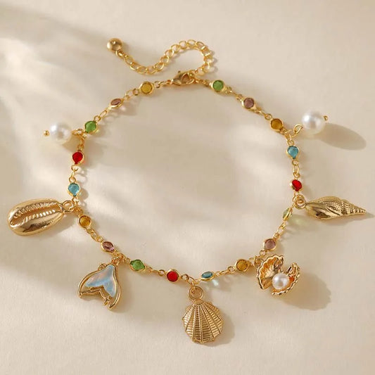 Starfish &amp; Shell Bracelet – Gold Stainless Steel