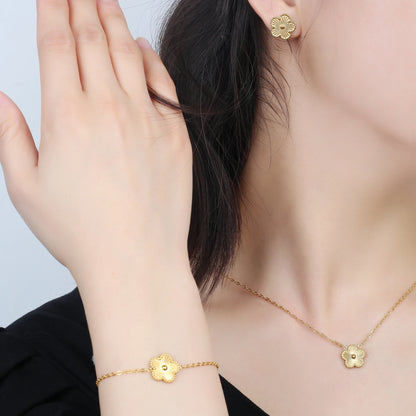 Parure Bijoux 3 Pièces Plaqué Or 18K – Élégance Florale