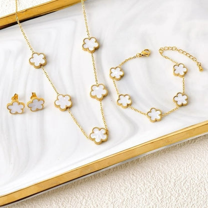 Parure Bijoux 3 Pièces Plaqué Or 18K – Élégance Florale
