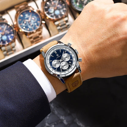 POEDAGAR Men's Watch – Luxury, Sport, Leather Strap