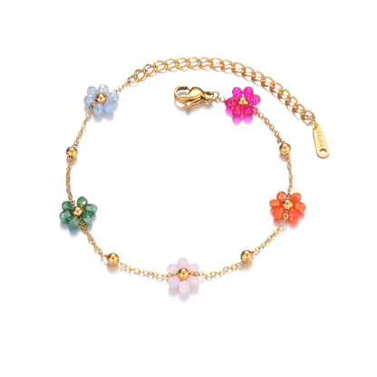 Colorful Flower Bracelet – Stainless Steel &amp; Gold Beads